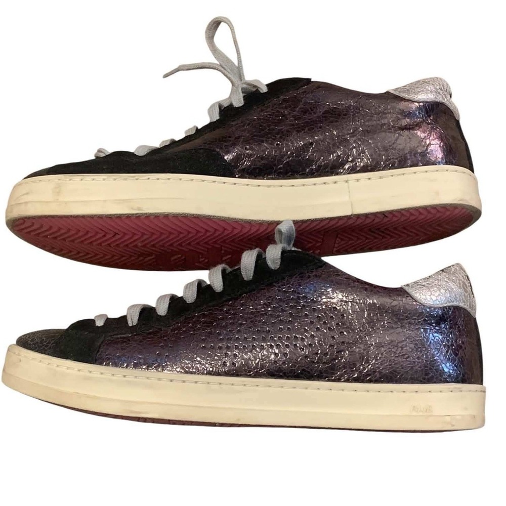 P448 John Sneakers Womens 39 Purple Silver Metallic Suede Low Top Italian Luxury